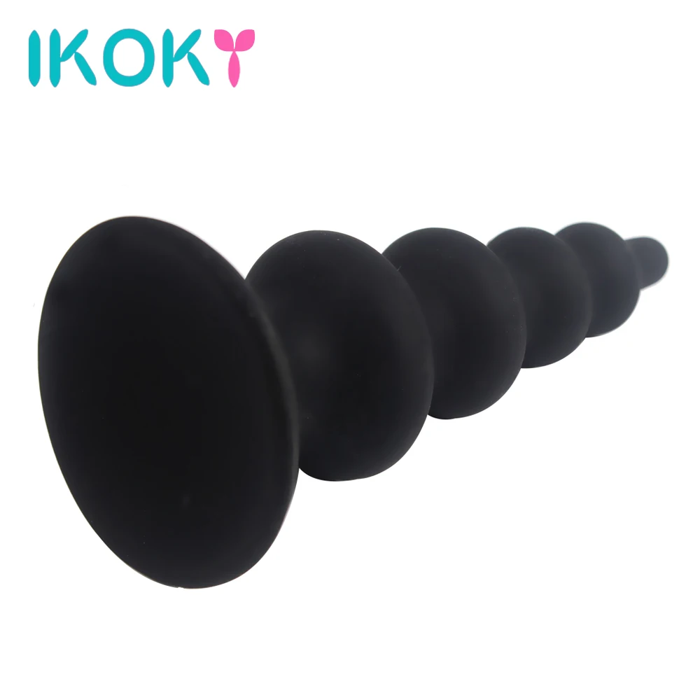 Силиконовые длинные анальные секс игрушки IKOKY в форме башни черные Секс товары
