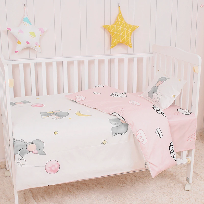 3pcs Детский комплект постельного белья бамперы хлопок мультфильм одеяло в кроватку Чехол наволочка кровать плоский лист кроватка висячая сумка младенческие постельные принадлежности комплект детской кровати - Цвет: 3pcs