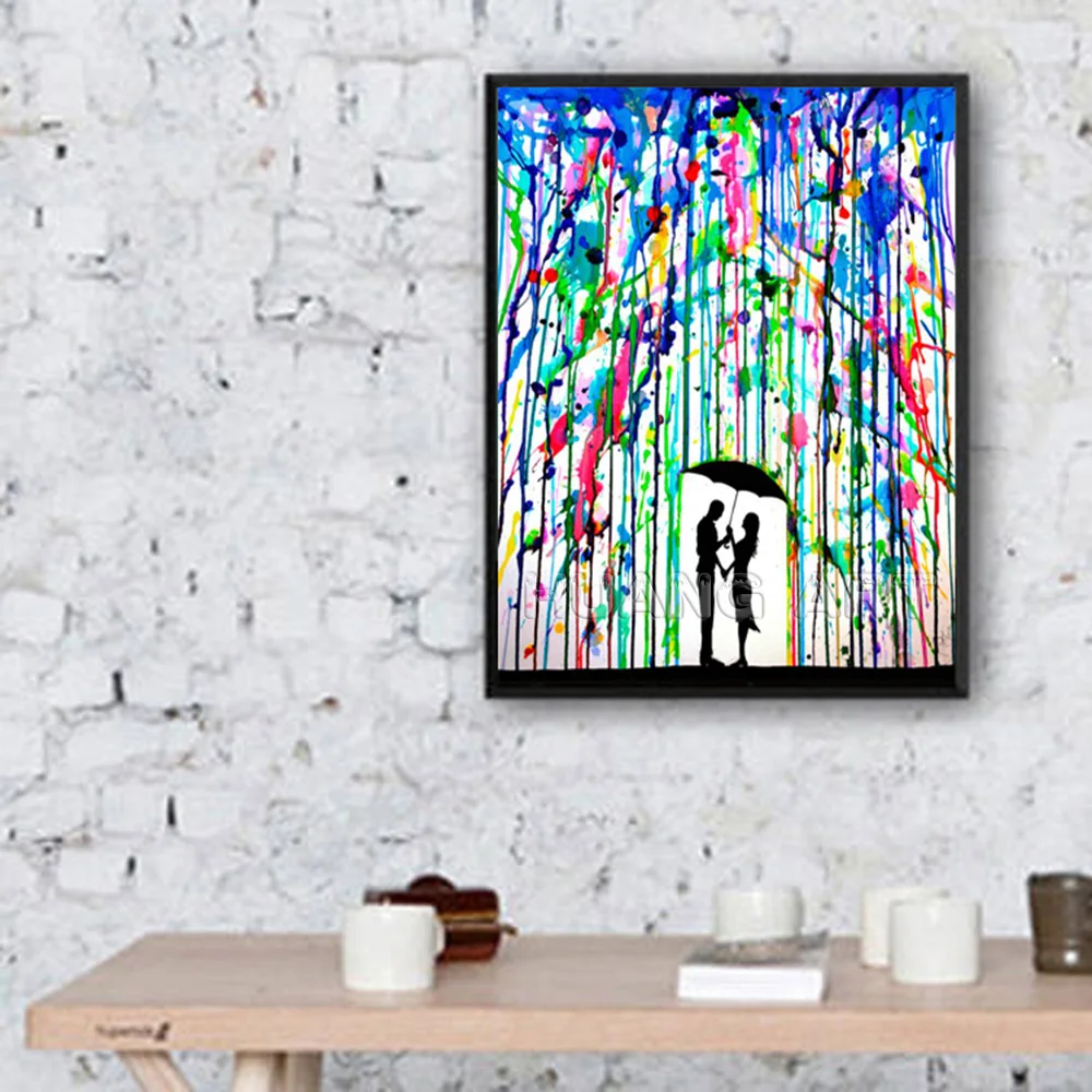 Абстрактная Женская масляная живопись с Unbrella на холсте абстрактный дождь пейзаж