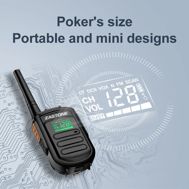 Портативная рация Zastone 2 шт. мини радио UHF 400 470 МГц 128 каналов карманный