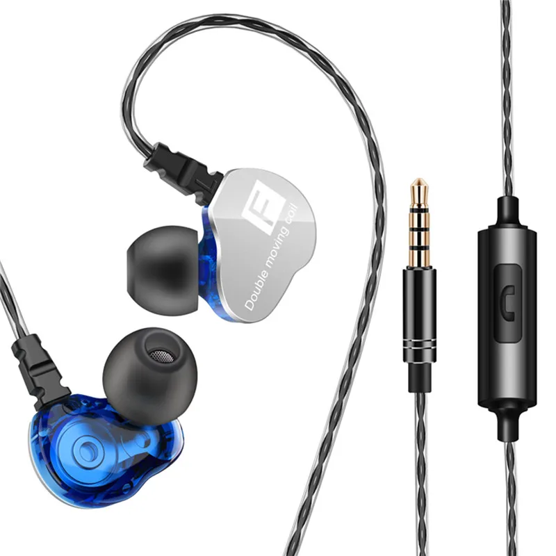 Fonge F4 HIFI DJ мониторы наушники двойной драйвер наушники Спорт стерео супер бас наушники водонепроницаемый громкой связи микрофон Q - Цвет: Blue