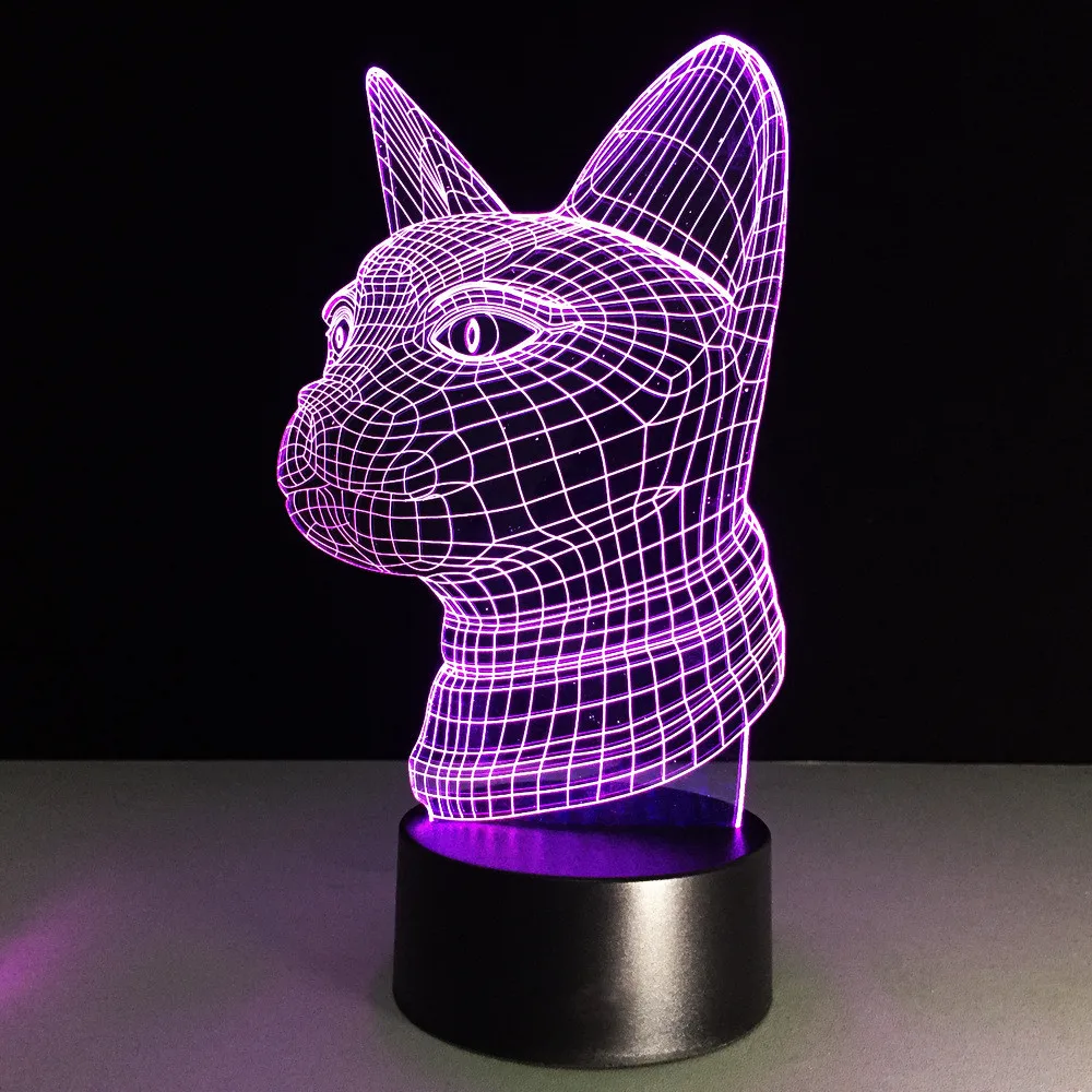 3D светодиодный ночник красочные USB в виде кошачьей головы настольная лампа