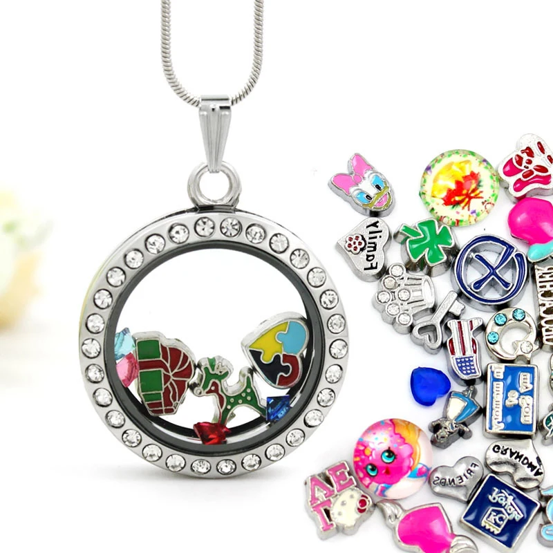 Diylocket Новинка 30 мм 4 цвета Круглый Магнитный стеклянный плавающий медальон pandent