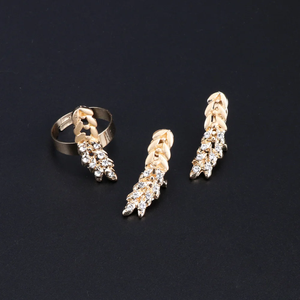 OEOEOS Dubai Jewelry Sets For Ladies African Beads Set Gold Color Wedding Women Leaves Necklace Earrings Bracelet Ring | Украшения и