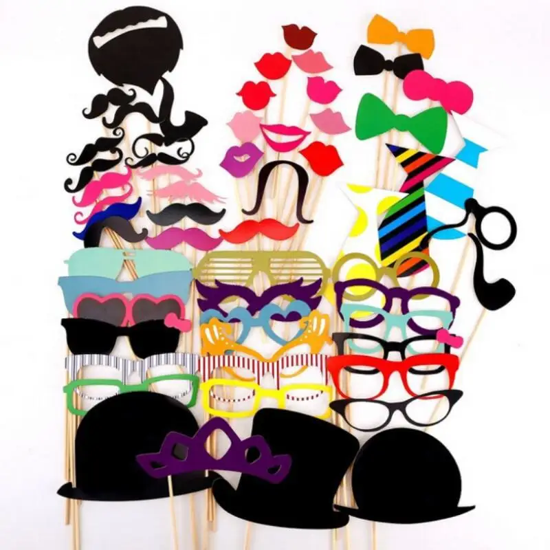 

58 Pcs Creative Funny Red Lips Moustache Hat Paper Handheld Photo Props Wedding Decoration Birthday Party Supplies