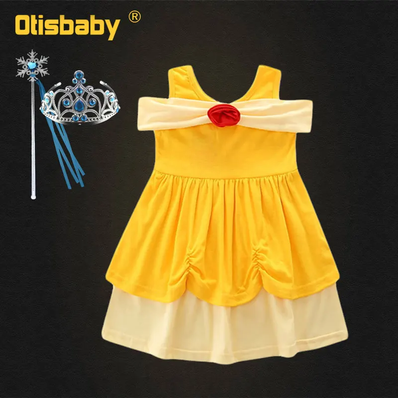 Belle Set Нарядное платье принцессы для девочек Белоснежка детское бальное платье для дня рождения на подтяжках, хлопковый костюм Ариэль для малышей - Цвет: Belle Set