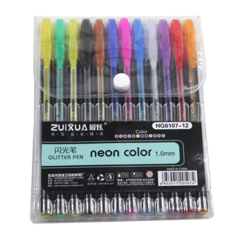 12 pcs ZUIXUAN 12, 24, 36, 48 цветов/набор гелевых ручек, блестящие металлические ручки, подарки для раскрашивания детей, Рисование для рисования, школьные принадлежности - Цвет: 12 pcs