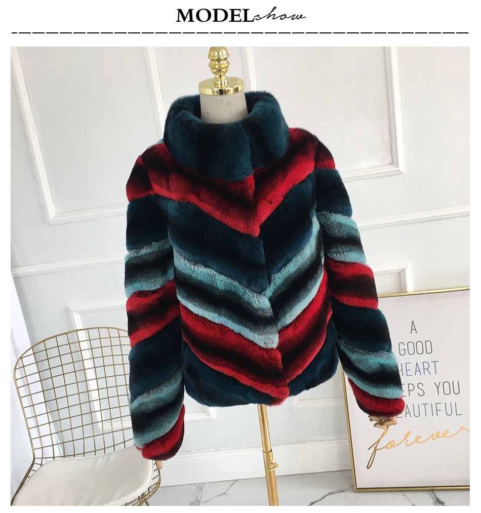 short multicolor rex rabbit fur coat standing color for winter warm thick fur coat jacket genuine rex rabbit fur