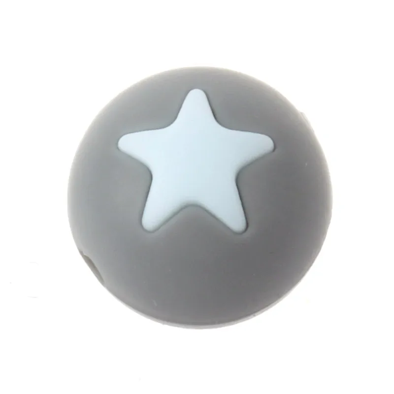 gray baby blue 20 шт. полые круглые звезда силиконовая бусины слингобусы изготовление Bpa бесплатно грызунок для младенцев установка Diy зуб кормящих подарки игрушки - Цвет: gray baby blue