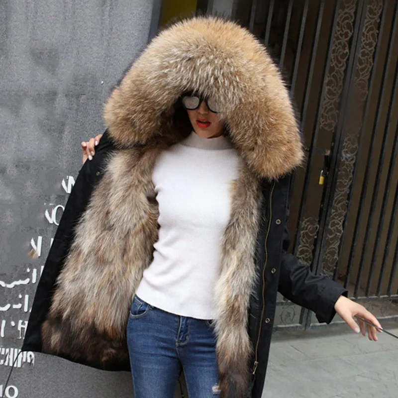 Женское меховое пальто парки для женщин зимнее длинное с большим воротником из
