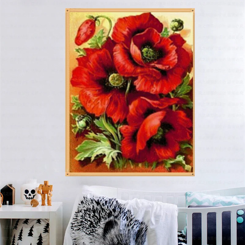Новое Поступление Вышивка крестом русские цветы Мак 35*45 Diy Алмазная картина полная схема картины-мозаики Вышивка крестом Стразы