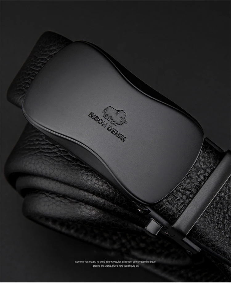 Мужской ремень BISON DENIM из натуральной кожи, мужской ремень, автоматический ремень, роскошный ремень, высокое качество, модный черный ремень для мужчин, бренд N71483