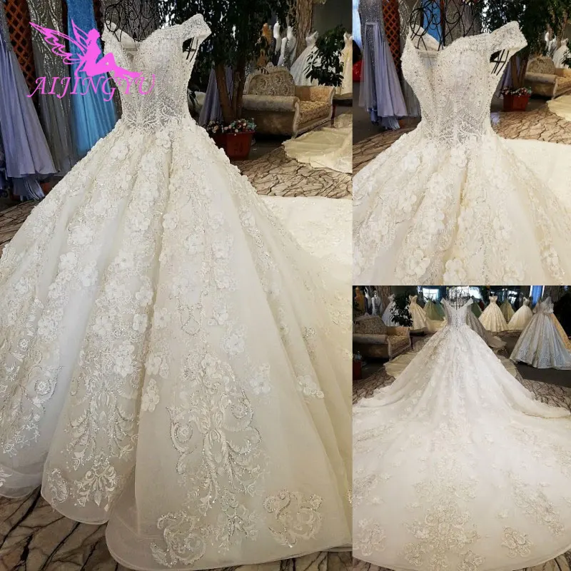 AIJINGYU White Corset Wedding Gown Lebanon Glitter Luxury Plus Size With Royal Train With Slit Couture Wedding Gowns