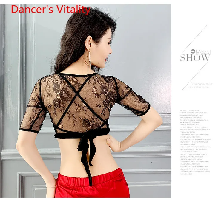 Belly Dance Top New Spring Summer Short Sleeve Sexy Lace Slim Fit Training Outfits Oriental Indian Dancing Competition Top