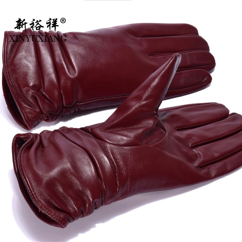 XINYUXIANG модные перчатки из натуральной кожи для женщин короткие красные зимние