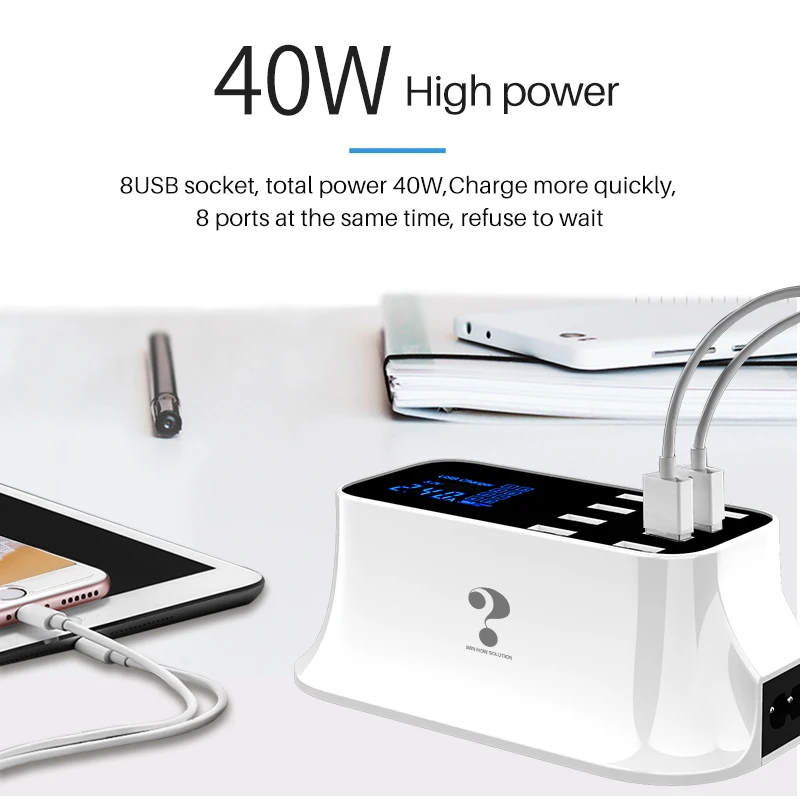 8 портов USB Quick Charge 3,0 адаптер Smart type C зарядная станция светодиодный дисплей Быстрая Зарядка телефона для iPhone для Redmi samsung