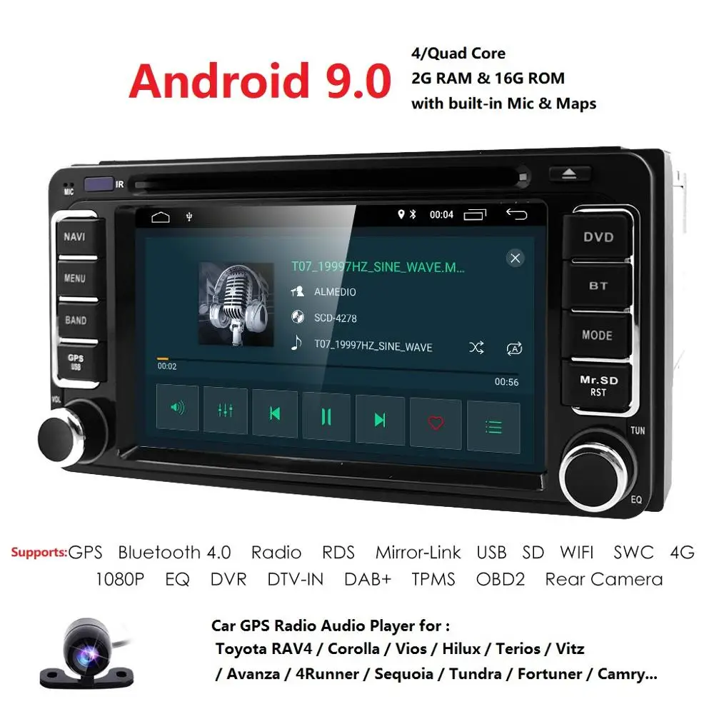 4G wifi Android 9,0 2DIN автомобильный DVD gps для Toyota Terios Старый Corolla Camry Prado RAV4 Универсальный радио wifi емкостный DAB RDS SWC