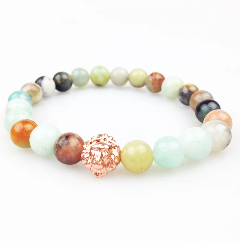 SN0351 мужской браслет из бисера модный амазонита с головой льва золотой цвет