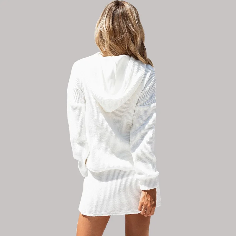 

Jelics Solid White Women's sets pullover Long Sleeve Tops+Skirt Streetwear Daily Casual Knitted 2 Piece Set Women Clothes