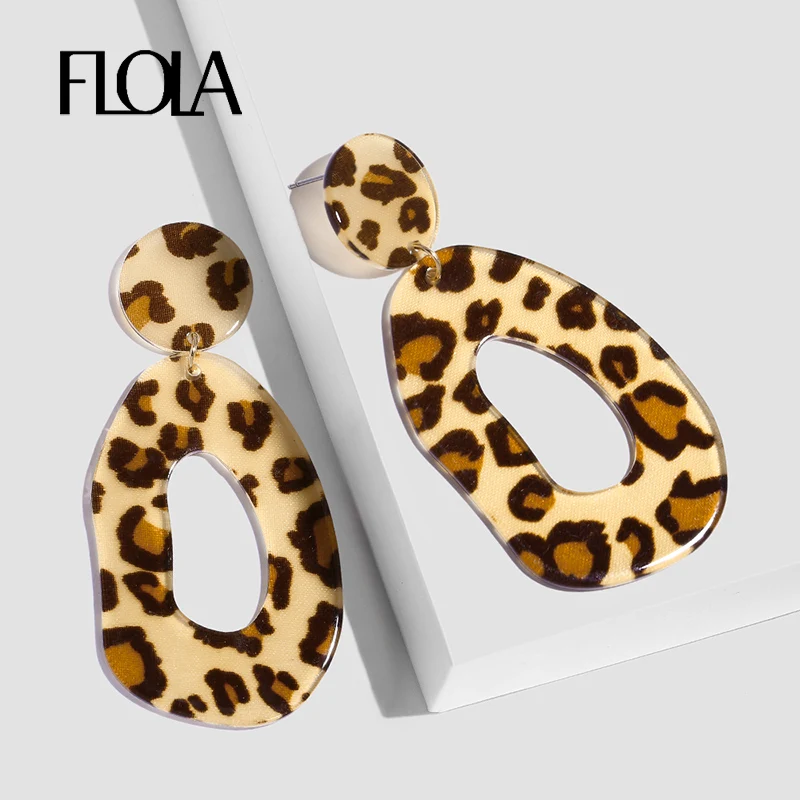 Женские леопардовые серьги FLOLA Za винтажные геометрические с животным принтом