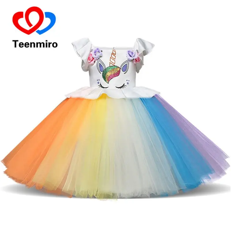 Teenmiro/платья для девочек 2019 г. вечерние платья с единорогом детей vestido Детская