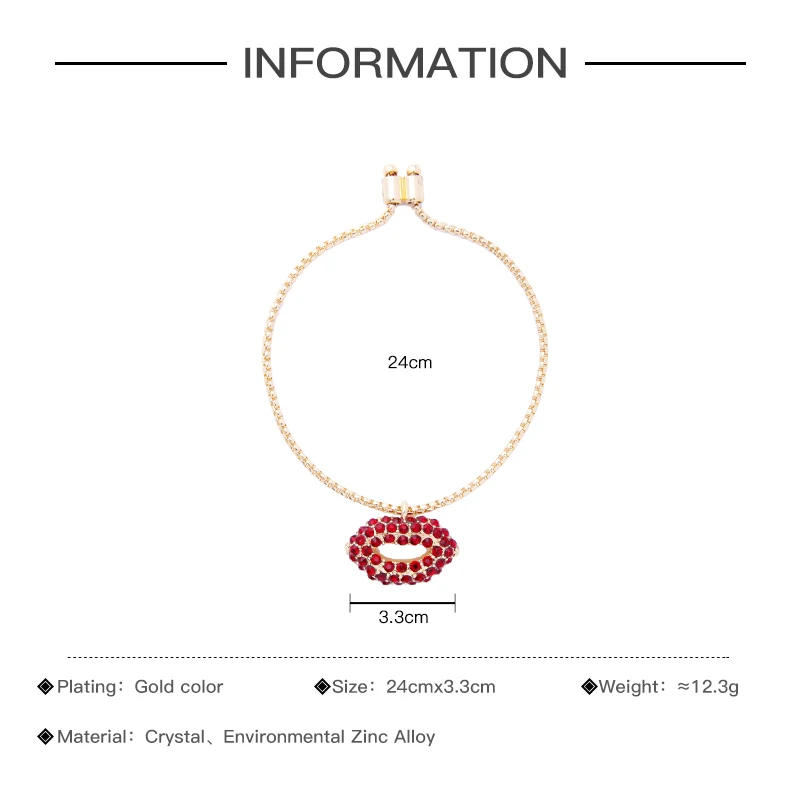 2018 модный простой дизайн красный Кристальный браслет в форме губ для женщин