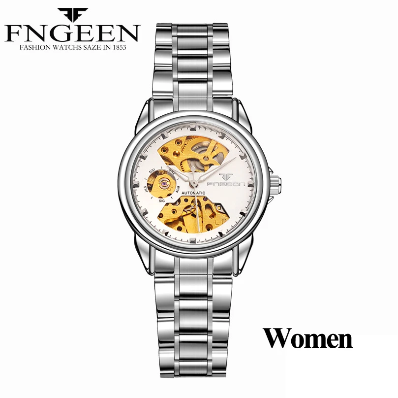 SteelSilverWhite Relogio Feminino женские часы Топ бренд Модные Роскошные автоматические часы женские часы Стальные женские часы механические часы - Цвет: SteelSilverWhite