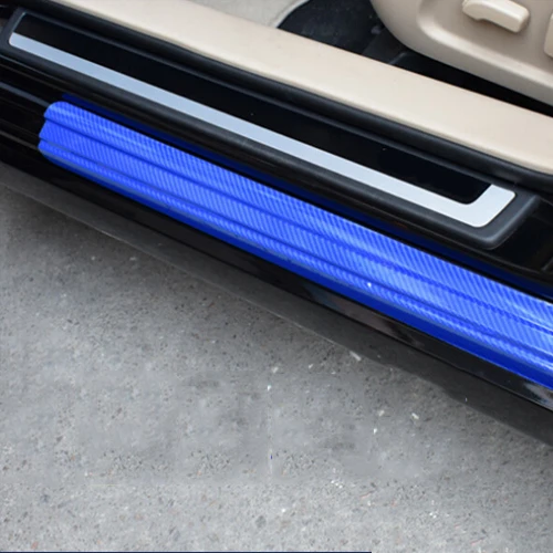Синий POSSBAY Auto Car Door Sill Strip Guard Carbon Fiber Door Plate Scuff Protection Front Rear Door Step Scratch Cover - Цвет: Синий