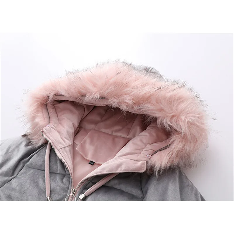 Женское зимнее пальто с капюшоном черная розовая и серая парка длинным рукавом