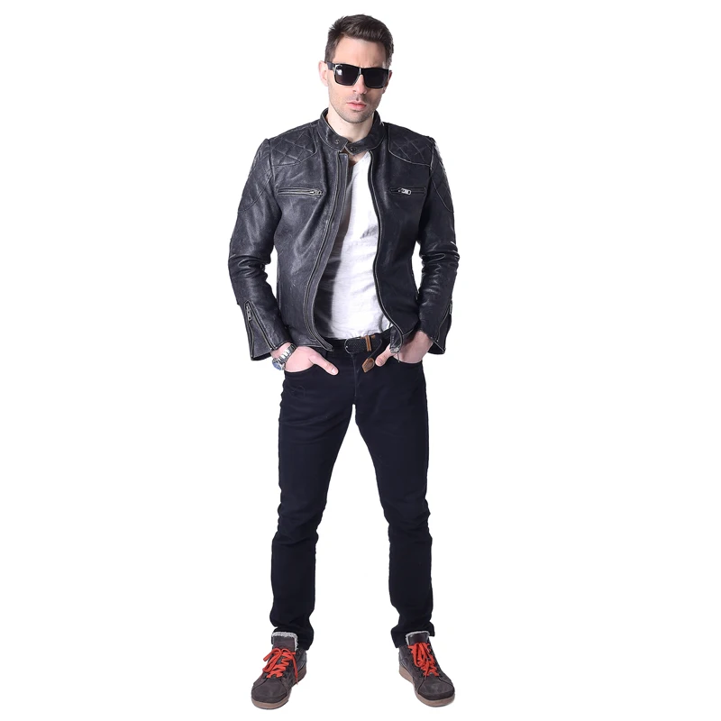 Мужская винтажная байкерская куртка MAPLESTEED черная Толстая из натуральной