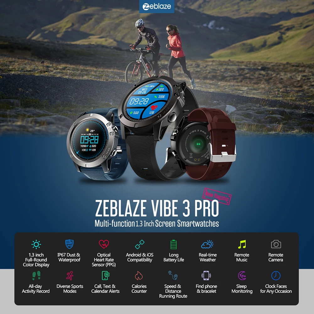Смарт часы Zeblaze VIBE 3 PRO 4 0 дюйма Bluetooth пульсометр шагомер фитнес браслет трекер для