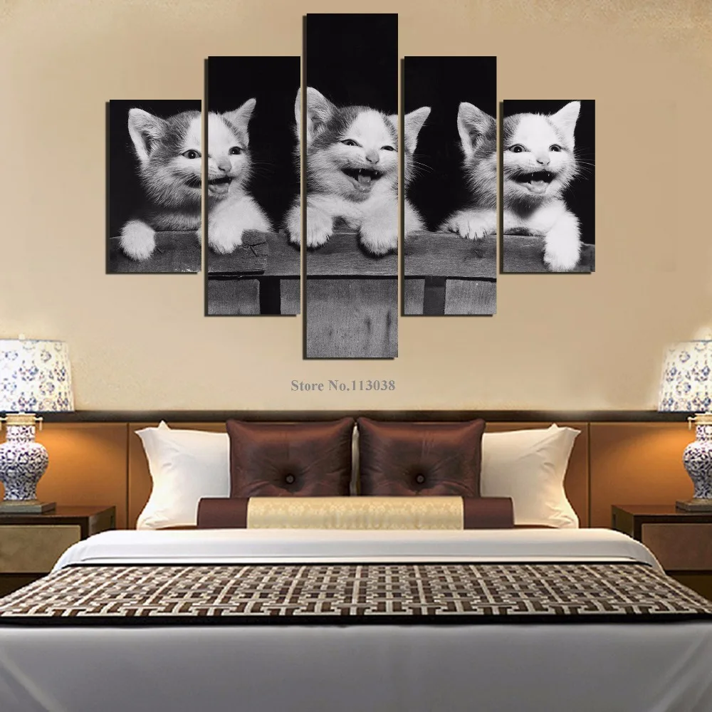 5 шт. Картина на холсте с изображением кошки улыбки|wall art|printed canvasart pictures |