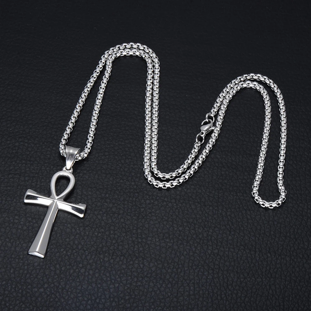 Модное ожерелье из нержавеющей стали Ankh Cross серебряное черное желтое золото
