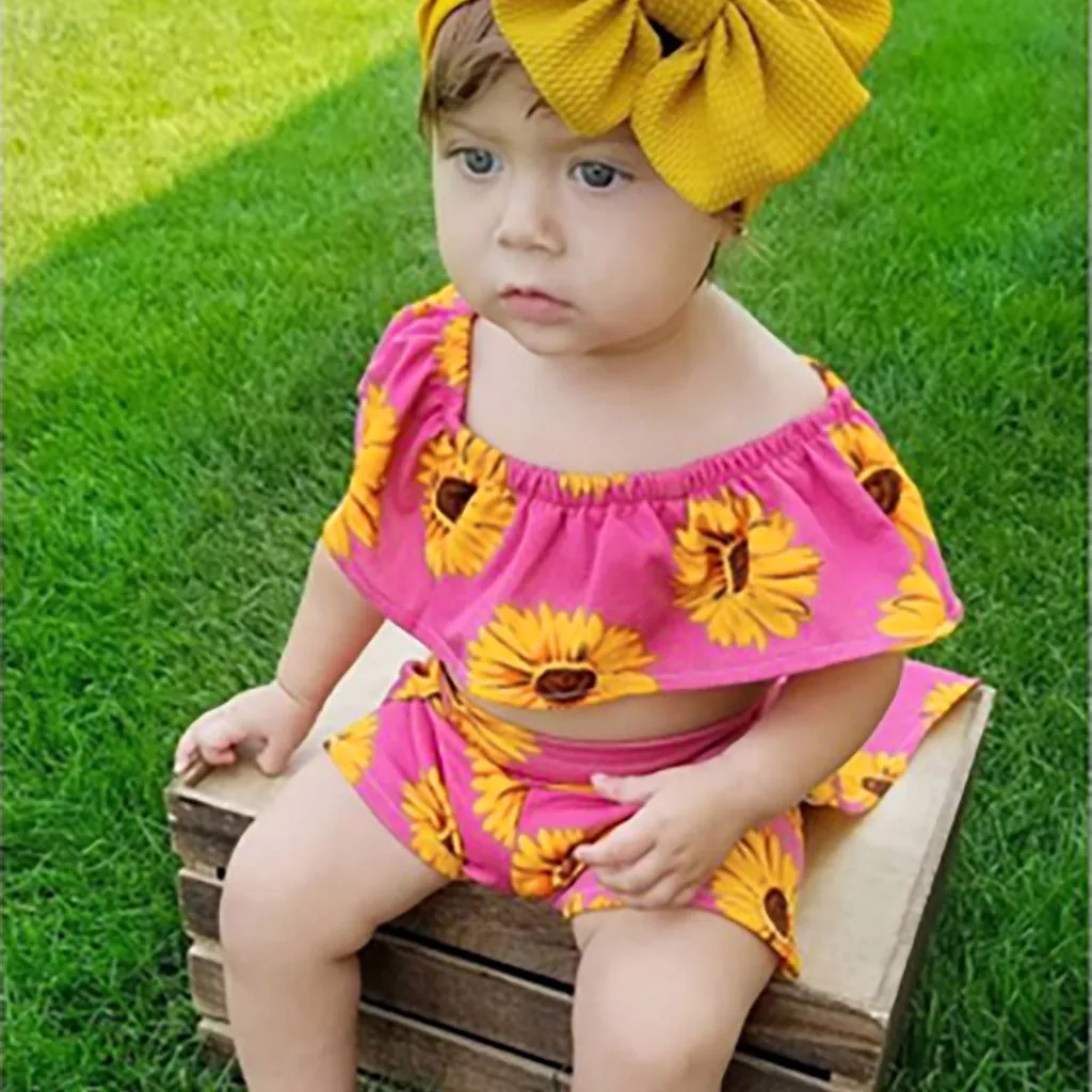 Детский комплект из топа без рукавов с цветочным принтом и юбки брюки|Комплекты