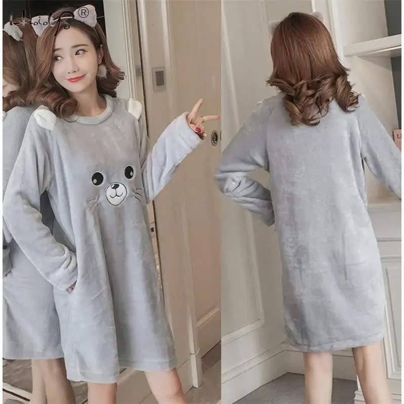 Nightgowns Bathrobe Thick Warm Flannel Nightdress for Women Winter Sleepshirts Coral Velvet Animal Sleepwear Femme Nighty