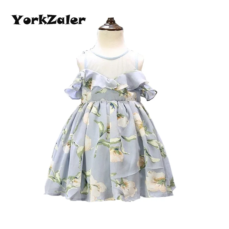 Платье для девочек Детская летняя одежда Кружевное платье с цветочным рисунком