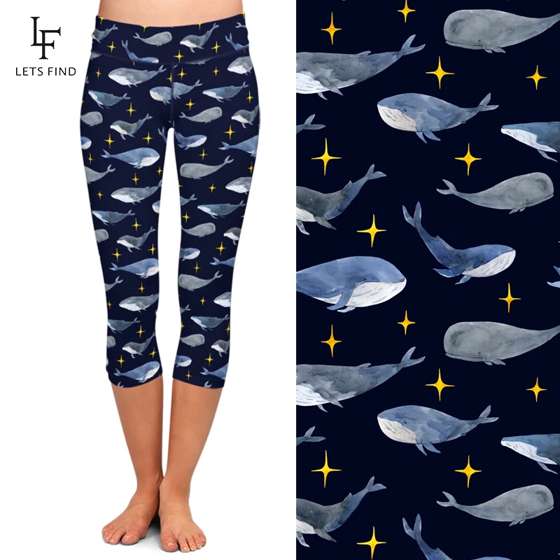 LETSFIND Модные женские леггинсы капри дельфинов цифровая печать Фитнес Леггинсы с