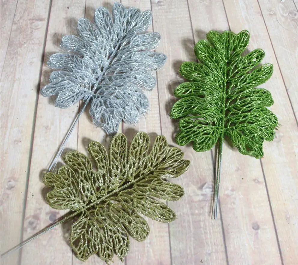 20pcs Artificial Glitter Powder Money Tree Leaf Branch For Flower Arrangement Accessories Home Wedding Garden Decoration | Дом и сад
