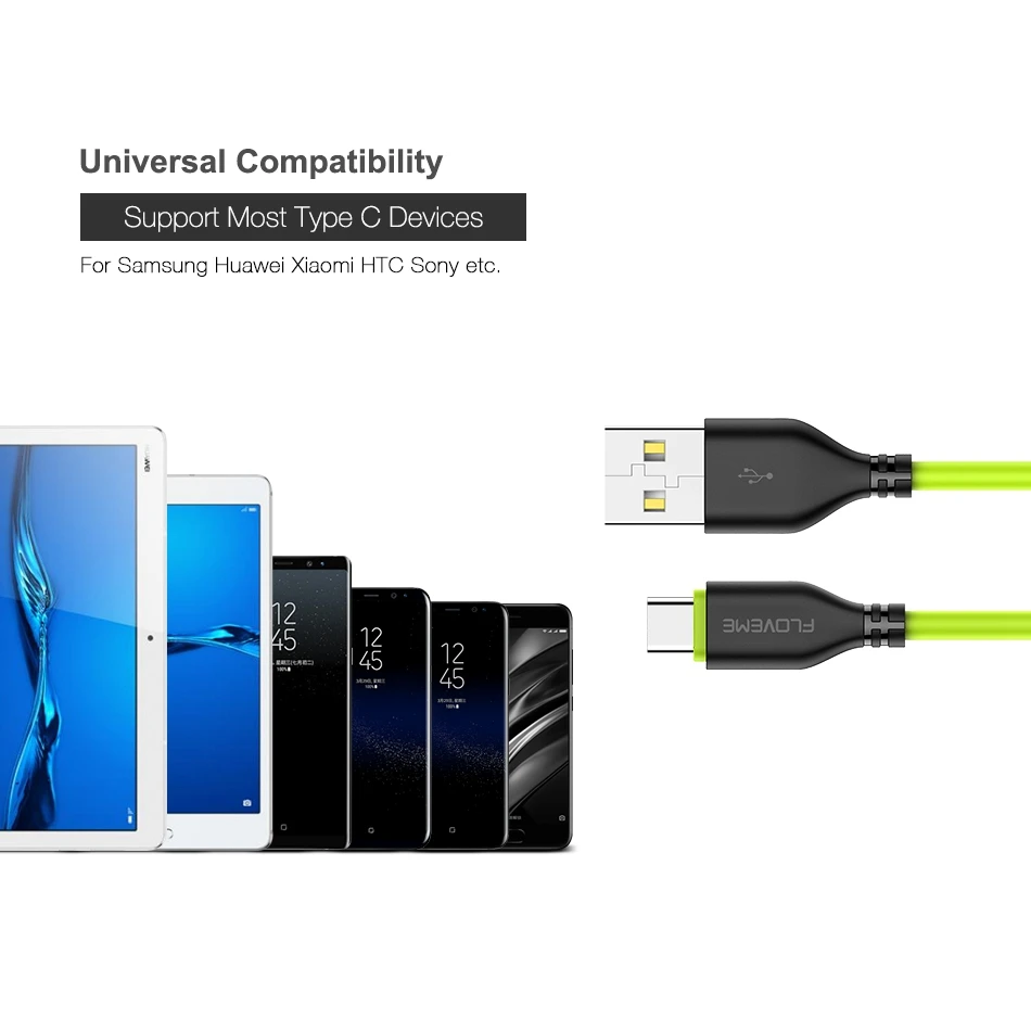 Кабель зарядный FLOVEME USB Type C с поддержкой быстрой зарядки и передачи данных|Кабели