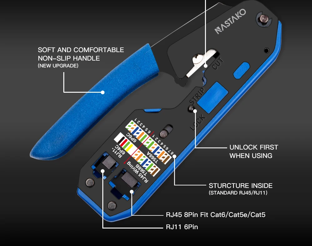 RJ45 инструмент сети Щипцы Обжимные Инструменты Стриппер обрезки Ethernet кабель подходит RJ45 Cat6 Cat5e Cat5 STP вилки RJ45 соединительный кабель