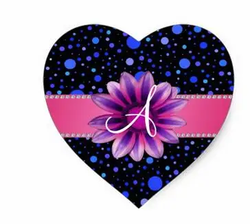 

1.5inch Monogram black blue polka dots purple daisy heart sticker