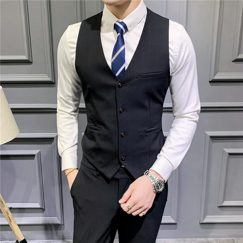 Жилет мужской облегающий в полоску деловой/свадебный пиджак приталенный силуэт