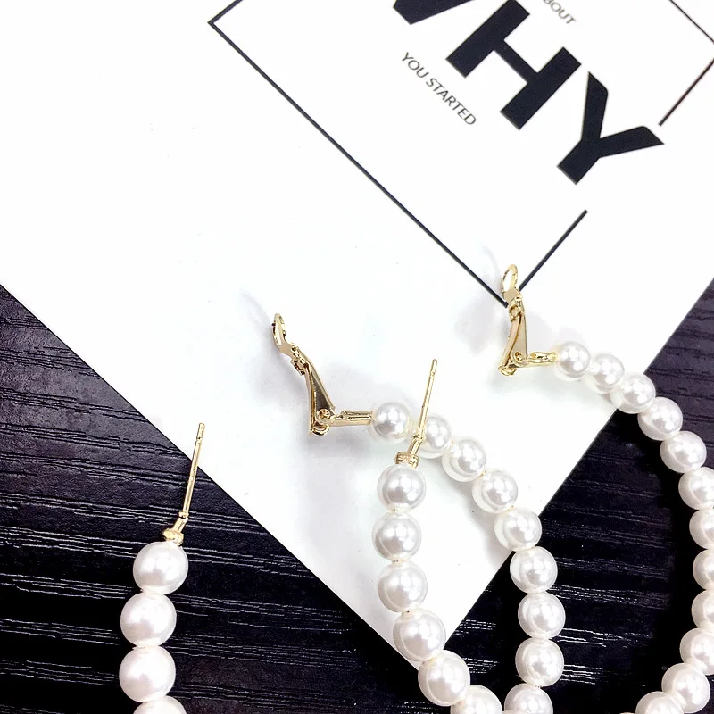 

New Simple Beaded Simulated Pearl Big Circle Earrings For Women Nightclub Statement Hoop Earrings Girls Ear Accessories Fashion