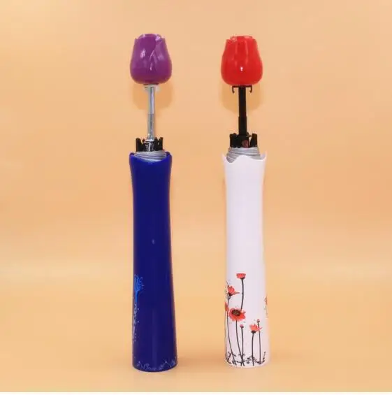 

DHL 30 pieces Creative Plastic Portable 3 Folding Umbrella Rose Vase Bottle Sun Rain Wind Umbrella Gift 8 Colors