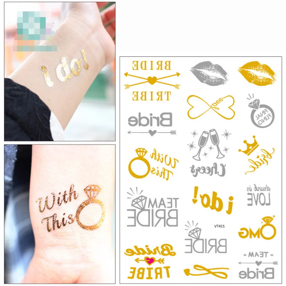 Блестящая розовая золотая металлическая татуировка для боди арта временные