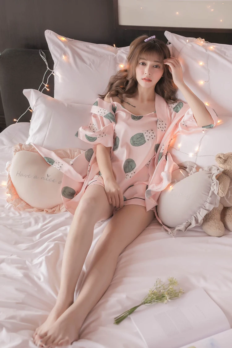 Весна-осень свежий мультфильм кактусы растений Sweet Girl Домашняя одежда Шелковый