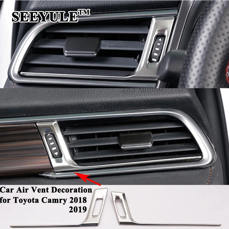 

1 комплект SEEYULE украшение для вентиляционного отверстия автомобиля, рамка для кондиционера, отделка крышки, наклейка, аксессуары для Toyota Camry ...