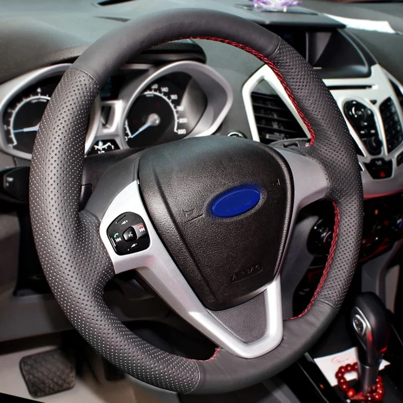 CARDAK черный чехол для рулевого колеса из искусственной кожи для Ford Fiesta 2008-2013 Ecosport 2013