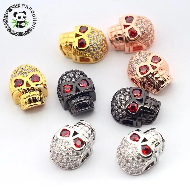 Модные латунные Полые бусины с микрозакрепкой и кубическим цирконием Череп