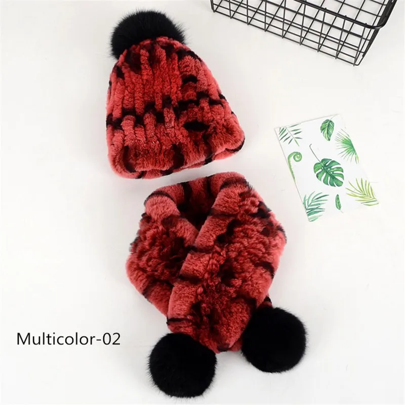 Multicolor 02 Детская шапка из кроличьей шерсти; шарф; комплект из двух предметов; зимняя теплая одежда для детей 4-10 лет; Идеальная детская одежда унисекс - Цвет: Multicolor 02